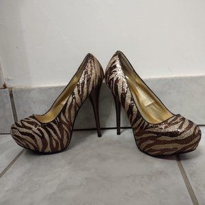 Brown/Gold Glitter Heels